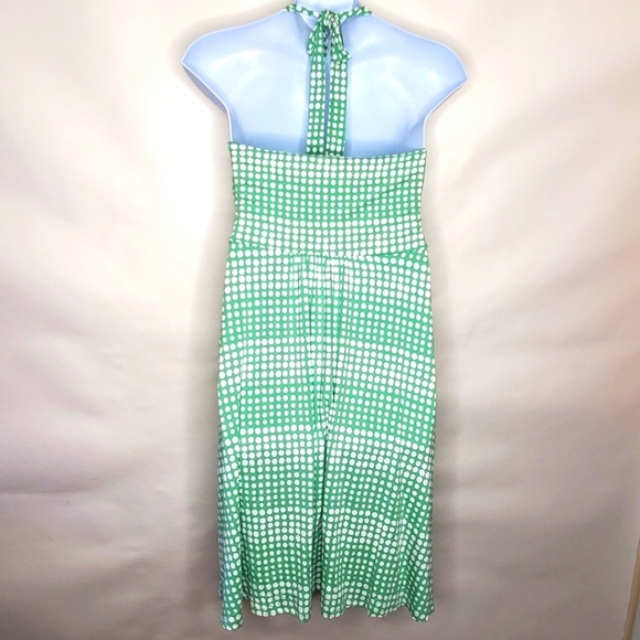 Boden Halter Neck Midi Dress Size 14 Polka Dot Green and White Stretch Viscose - Picture 6 of 15